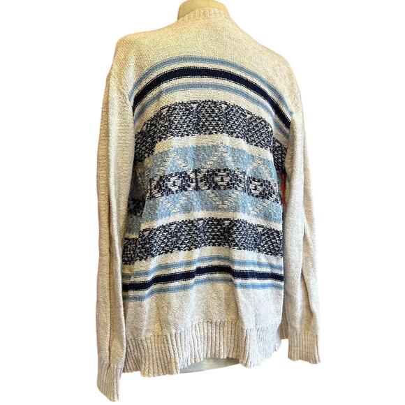 Womens Sweater Size XL Cream Blue Western Boho Cowgirl Fringe Work Sweater - Picture 5 of 8